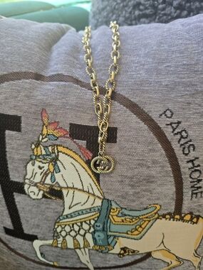 Gold Textured Link Necklace With Logo Pendant